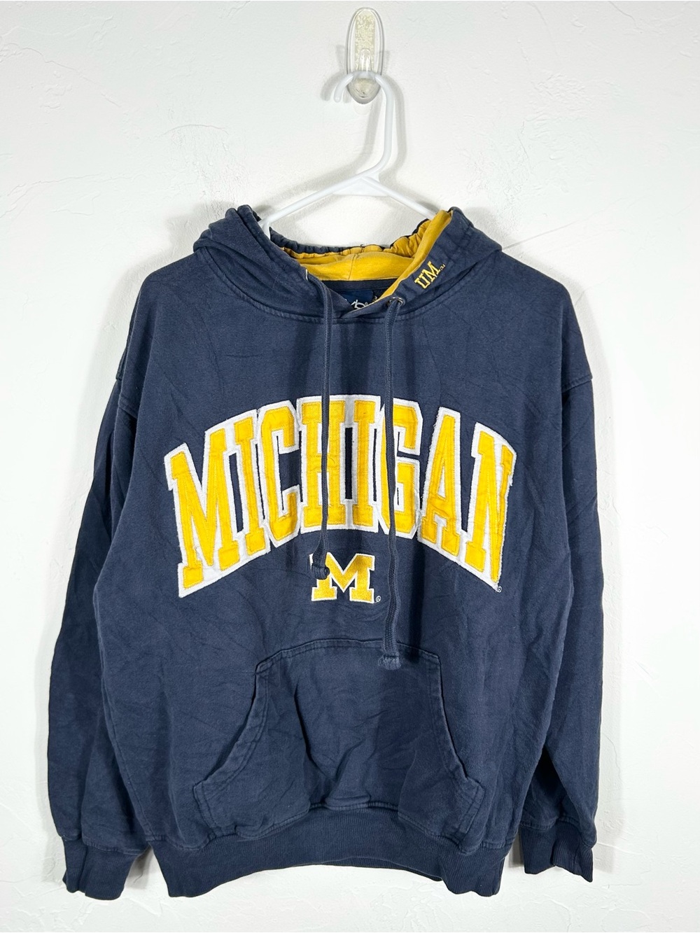 👁️ VTG 90s OVB Michigan Wolverines Graphic Hoodie Navy Blue Spellout